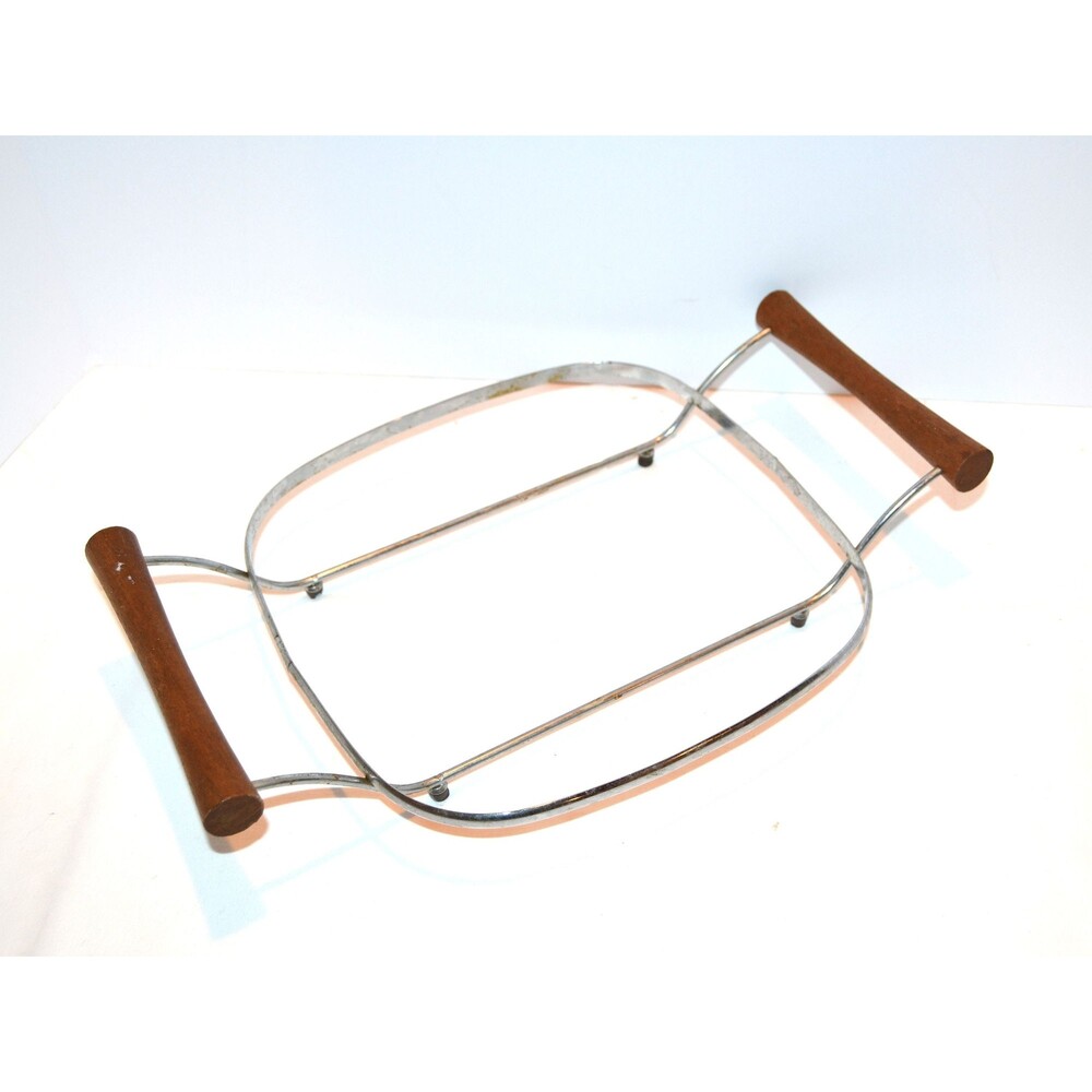Vintage 1950s Metal Trivet with MCM Handles and Legs